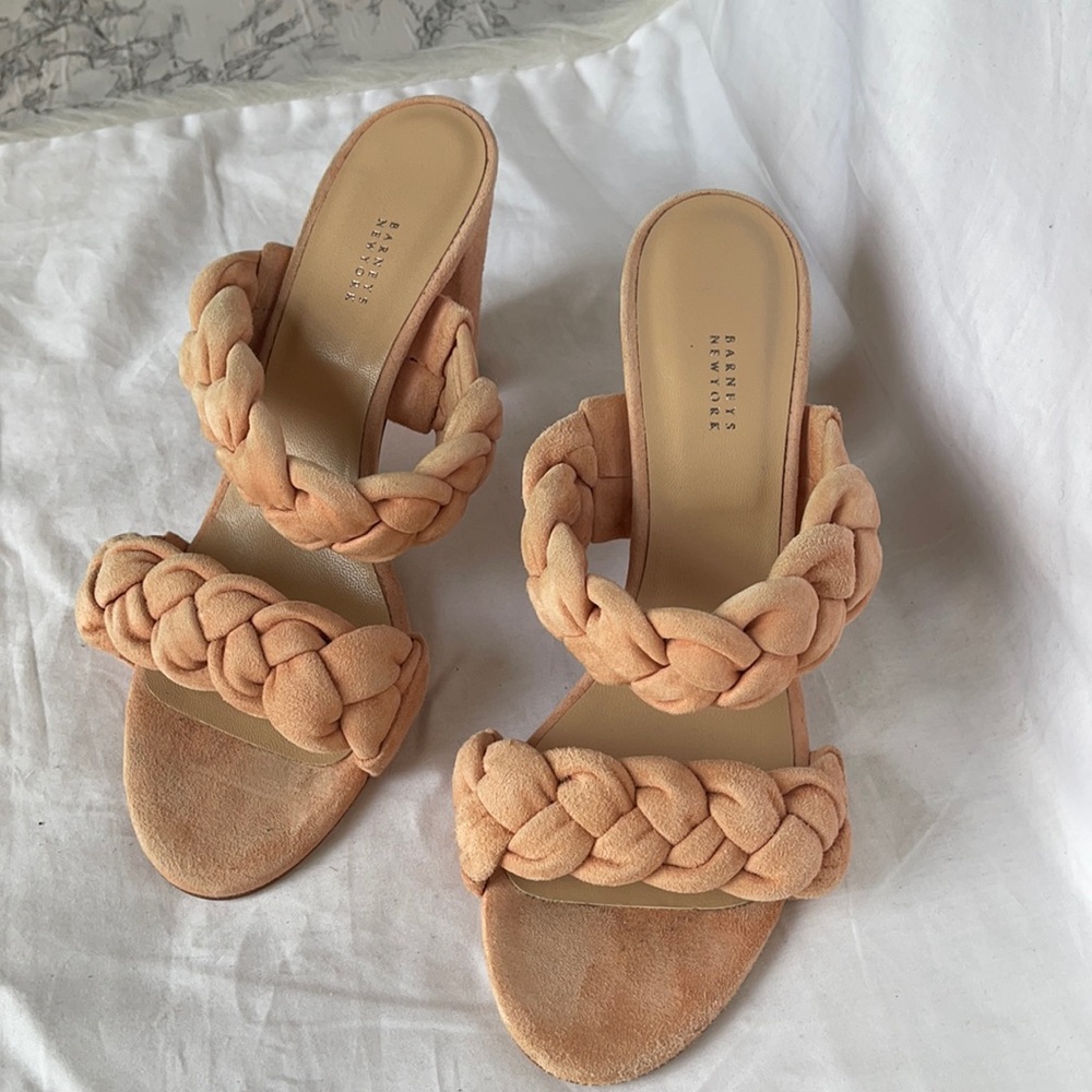 Barneys New York double strap with braid sandal peach fleshy tone size 40 1/2